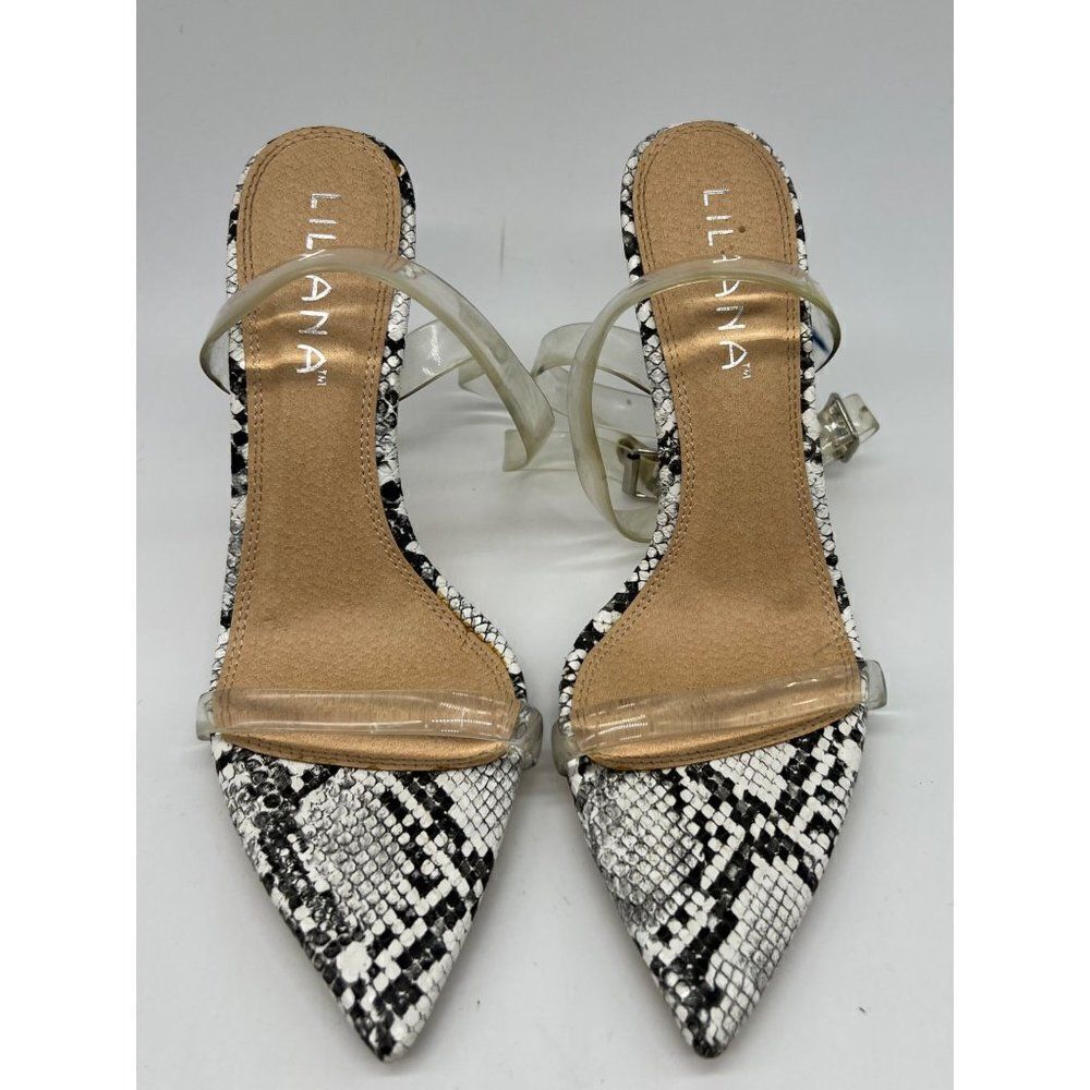 Liliana Snakeskin Open Pointy Toe Stiletto Heels Size 6.5 - Picture 3 of 6